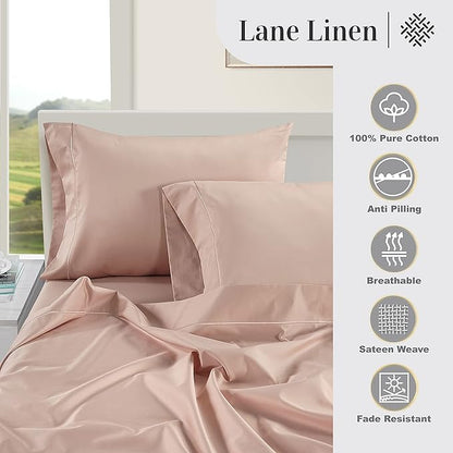LANE LINEN Pillow Case Covers King Set of 2 100% Egyptian Cotton Sateen Soft Cool & Smooth 1000 Thread Count Cases - Sepia Rose