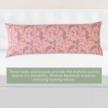 Elegant Comfort Ultra Soft 1-Piece Set Floral Print Pillowcases - 1500 Premium Hotel Quality Microfiber, Soft and Smooth Hidden Zipper Closure 1-Piece Pillow Covers - Body Pillowcase, Paisley Coral