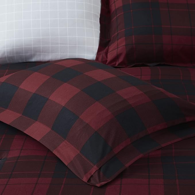Madison Park Essentials Cozy Bed in A Bag - Reversible Comforter with Complete Sheet Set, Casual Plaid Cabin Design, All Season Cover, Decorative Pillow, Everest Plaid Red Twin(68"x86") 6 Piece