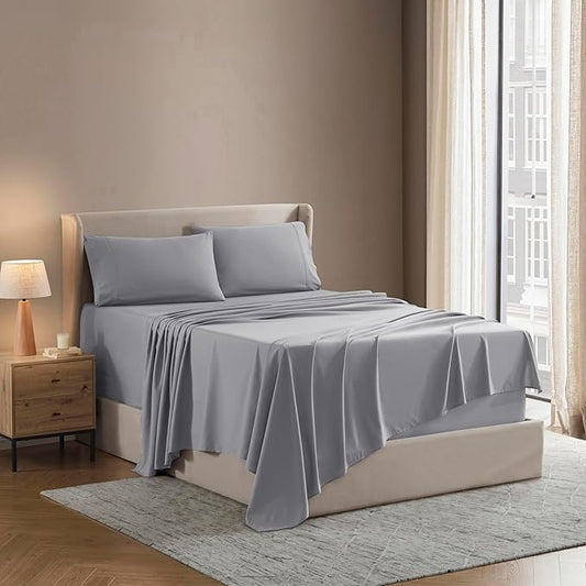 Nestl Queen Sheet Set - Luxury 1800 Ultra-Soft Microfiber Bed Sheets - Double Brushed - Deep Pockets - Easy Fit - 4 Piece Set - Bedding Sheets & Pillowcases (Queen, Grey)