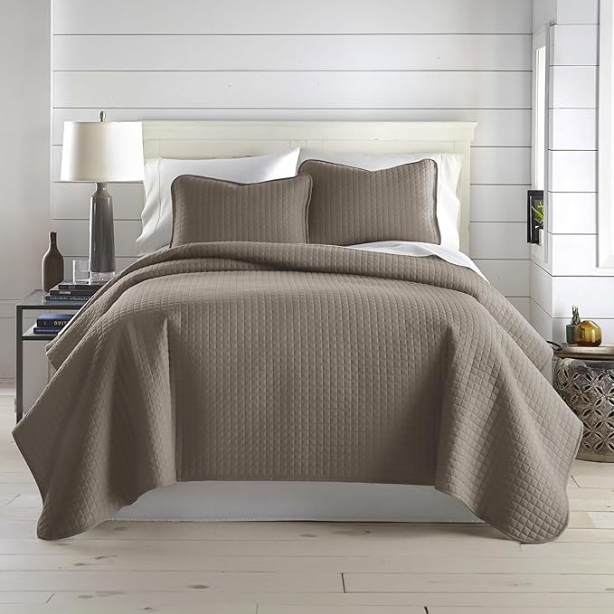 Southshore Fine Living, Inc. Quilt Comforter Twin XL Bedding Set for College Dorm Room, Bedding Essentials, Stain Resistant, Machine Washable Bed Spread, XL/Twin Comforter Set with Sham, Dark Taupe