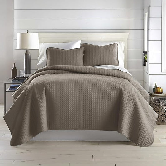 Southshore Fine Living, Inc. Quilt Comforter Twin XL Bedding Set for College Dorm Room, Bedding Essentials, Stain Resistant, Machine Washable Bed Spread, XL/Twin Comforter Set with Sham, Dark Taupe