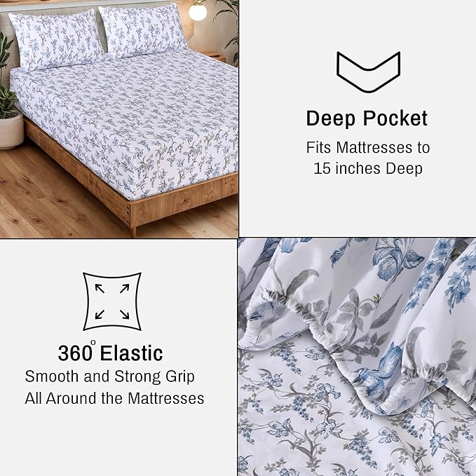 RUVANTI 100% Organic Cotton Sheets Split King, Percale Weave, GOTS Certified, 5-Piece Set, Deep Pocket 15", Crisp & Breathable, Soft Durable Bedding, Sábanas Algodón Orgánico – Deluxe