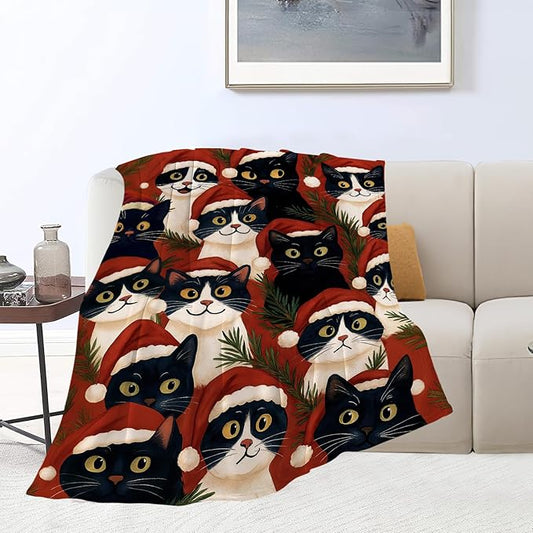 Christmas Cat Blanket Super Soft Warm Fluffy Fleece Flannel Animal Throw Blanket Cozy Fuzzy Plush Stuff Bedding Blankets Gifts for Women Kids Boys Girls Adults 80"X60"