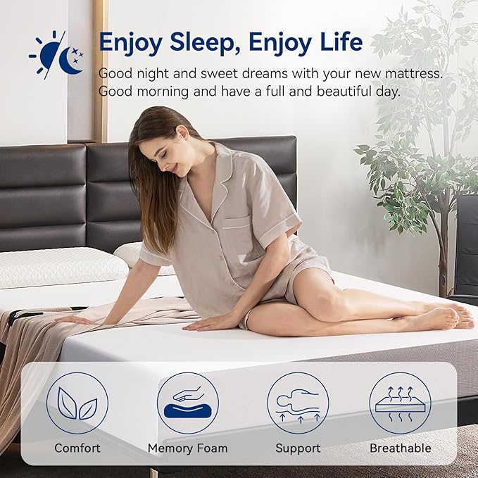 Amazon Basics Memory Foam Mattress, Medium Firm, Breathable, 10 Inch, Full, White/Grey