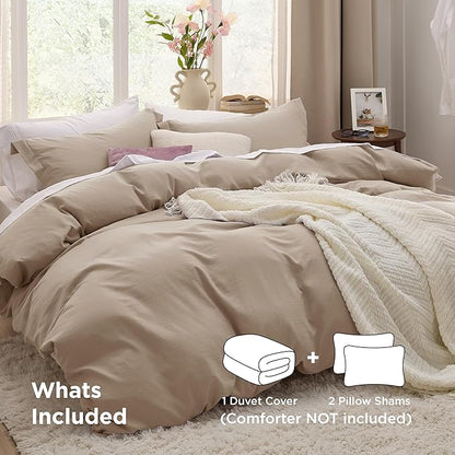 Bedsure Light Brown Duvet Cover King Size - 3 Pieces Prewashed Cotton-Like Extra Soft Bedding Set, Includes 1 Duvet Cover 104x90 Inches with Zipper Closure & 2 Pillow Shams, Comforter Not Included