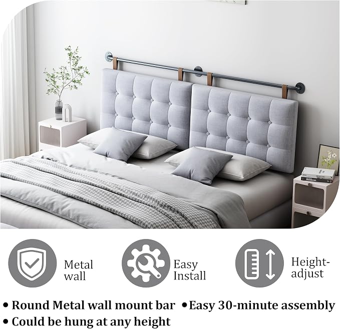 BSHOMGI King Headboard Headboards for Adjustable Beds Backboard Wall Mounted Headboard with Gray Button Tufting Hanging Head Board for Bedroom(Gray, King)