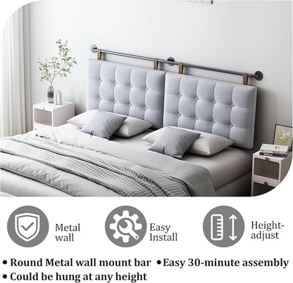 BSHOMGI King Headboard Headboards for Adjustable Beds Backboard Wall Mounted Headboard with Gray Button Tufting Hanging Head Board for Bedroom(Gray, King)
