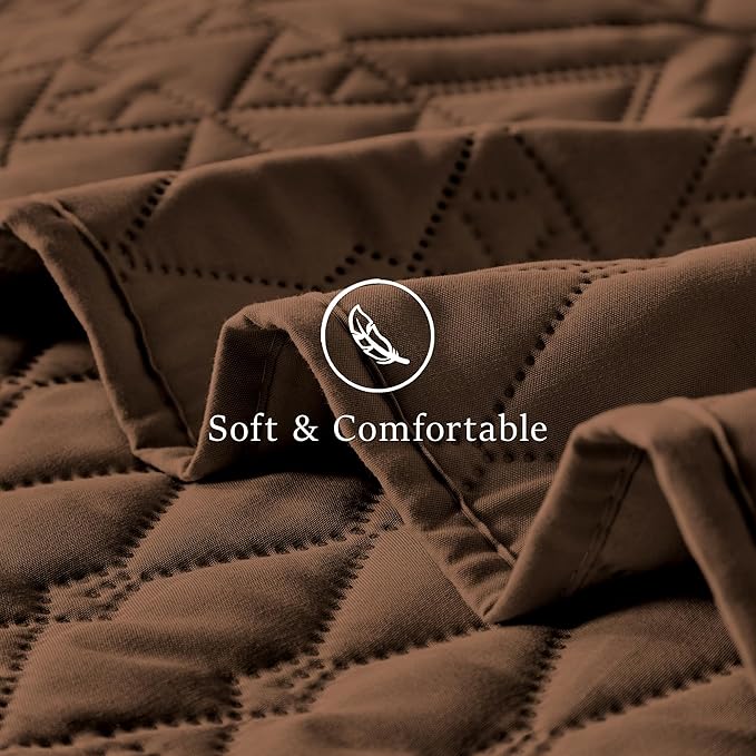 akkialla Full/Queen Size Quilt Bedding Set,Brown Lightweight Microfiber Soft Bedspread,Modern Style Geoetric Pattern Coverlet Set for All Seasons,3 Piece(1 Quilt,2 Pillow Shams) | Breathable fabric, Easy to clean