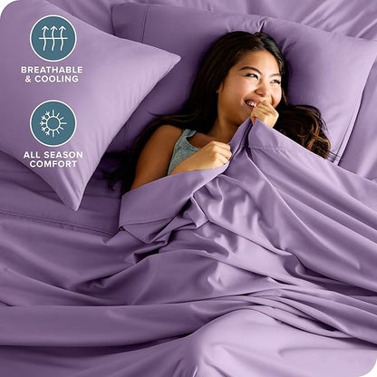 Bare Home Split King Sheet Set - 1800 Ultra-Soft Microfiber Bed Sheets - Double Brushed - Deep Pockets - Easy Fit - 5 Piece Set - Bedding Sheets & Pillowcases (Split King, Lavender)
