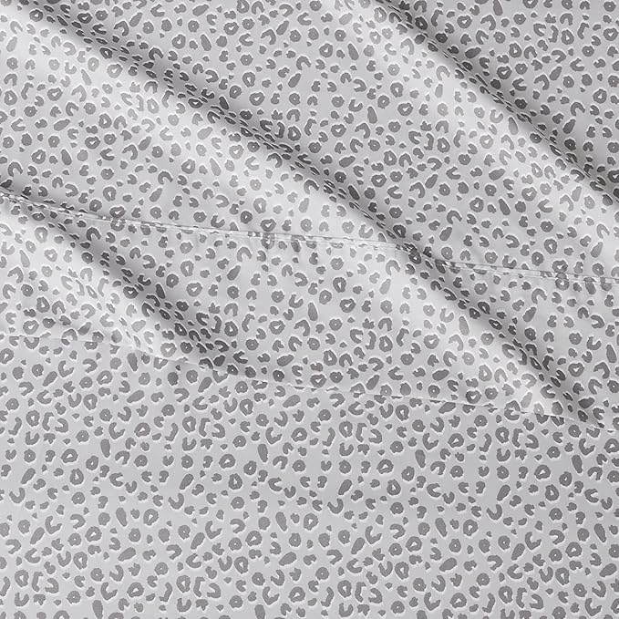 Amazon Basics Lightweight Breathable Super Soft Microfiber 4-Piece Bed Sheet Set, Wrinkle Resistant with 14-inch Deep Pockets, Queen, Gray Cheetah, Printed