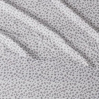 Amazon Basics Lightweight Breathable Super Soft Microfiber 4-Piece Bed Sheet Set, Wrinkle Resistant with 14-inch Deep Pockets, Queen, Gray Cheetah, Printed
