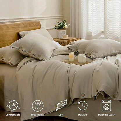 JELLYMONI Cotton Duvet Cover Twin Size - Linen Gray Comforter Cover with Button 100% Washed Cotton 2PCS Breathable Soft Solid Bedding Set Duvet Cover 68×90in & 1 Pillowcase (NO Comforter)