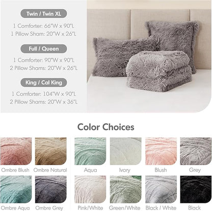 Intelligent Design Malea Shaggy Comforter Set, Long Faux Fur Cozy Down Alternative, Modern Casual Ultra Soft All Season Fluffy Bedding with Matching Sham, Twin/Twin XL, Grey 2 Piece