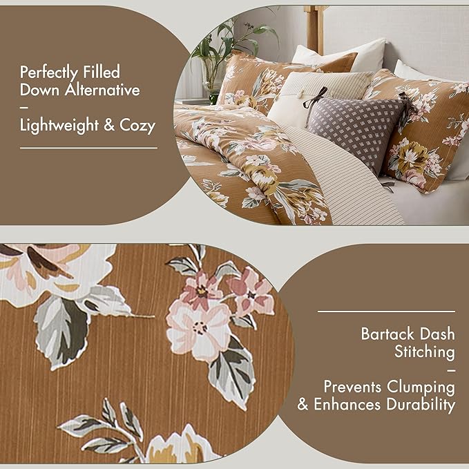 Madison Park Vintage Floral Reversible Comforters King Size Bed, All Season, Down Alternative Bedding Comforter, Bedskirt, Pillows, Shams, Salara, Queen Terracotta 7 Piece | Reversible