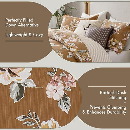 Madison Park Vintage Floral Reversible Comforters King Size Bed, All Season, Down Alternative Bedding Comforter, Bedskirt, Pillows, Shams, Salara, King Terracotta 7 Piece | Reversible