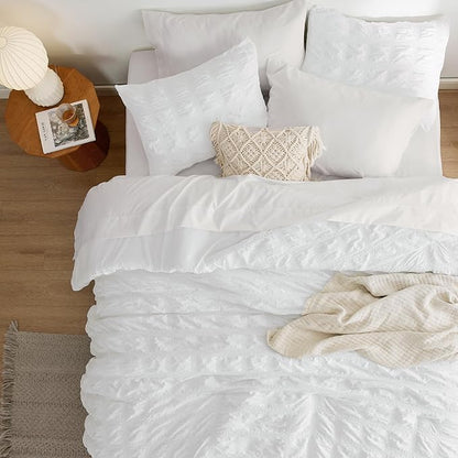 Bedsure Plaid Seersucker Comforter Sets Full Size Bed 7 Piece, Soft Lightweight White Bedding All Season Full Bed in a Bag Set with Comforters, Sheets, Pillowcases & Shams