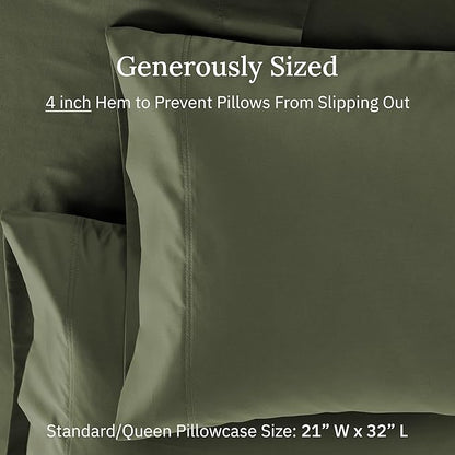 California Design Den Standard/Queen Pillow Cases Set of 2 - Luxuriously Soft Premium 600 Thread Count, 100% Cotton, Crisp Sateen, Fits Standard & Queen Pillows - Dark Olive Green