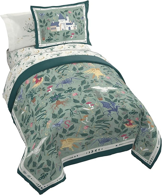 Jay Franco Kids Comforter Set Includes Sheets and Pillow Covers - Soft and Cozy Bed Set for Stylish Room Decor, Official Licensed Product, Green - Harry Potter, 5 Piece Twin