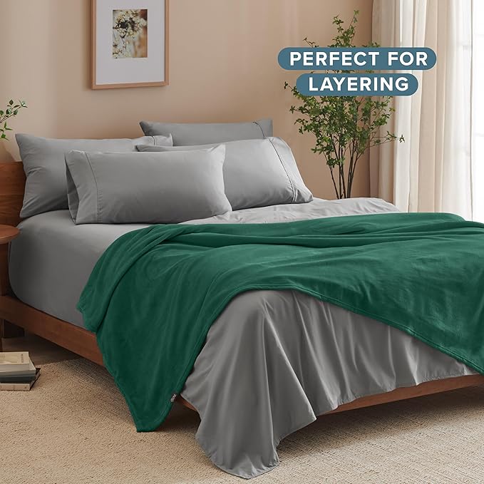 Bare Home Fleece Blanket - Throw/Travel - Ultra-Soft Lightweight for Bed, Sofa, and Couch - Luxury Microplush - Cozy Warm Blanket (Throw/Travel, Forest Green)