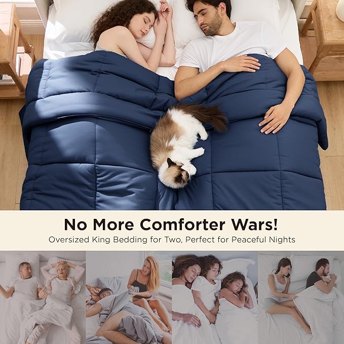 Bedsure Comforter Duvet Insert - Quilted Comforters Oversize Queen, All Season Duvet, GentleSoft Down Alternative Bedding, with 8 Tabs, Gifts for Women/Men, Navy Blue, Oversize Queen 98 x 98 Inches