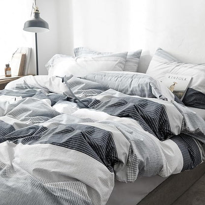 LifeTB Striped Comforter Set King Size, Blue Grey Stripes Pattern Printed Bedding Set, 3 Pieces Lightweight Bedding Comforter Set, Stripe Soft Fluffy Bed Set King Comforter with 2 Pillowcases