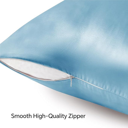 BEDELITE Satin Pillowcase with Zipper, Blue King Size Pillow Cases Set of 2, Super Soft and Cooling Similar to Silk Pillow Cases, Gift for Women Men(20x36 Inches)