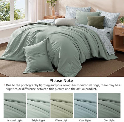 Monbix Full Size Comforter Set - 7 Pieces Sage Green Prewashed Bed in a Bag Full Bedding Sets with Comforters, All Seasons Ultra Soft Comforter Bed Set with Sheets,Pillowcases & Shams
