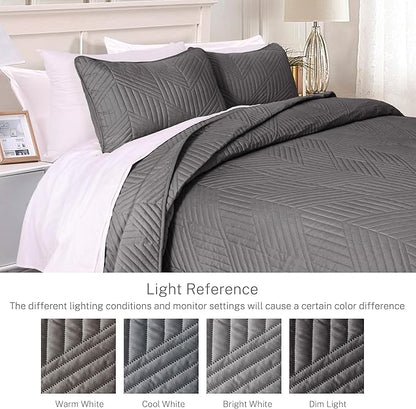 Exclusivo Mezcla Ultrasonic Twin Quilt Bedding Set, Lightweight Grey Bedspreads Soft Modern Geometric Coverlet Set for All Seasons (1 Quilt and 1 Pillow Sham)