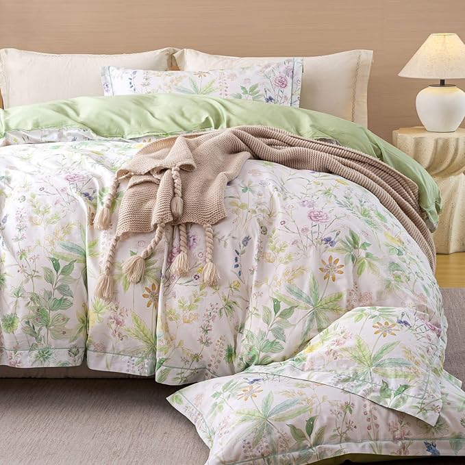 OAITE Duvet Cover Set King Size Floral Pattern Ultra Soft 100% Cotton Duvet Cover Sets 3-PC, Breathable Duvet Cover with Zipper Closure & Corner Ties(2 Pillow Shams,1 Duvet Cover)