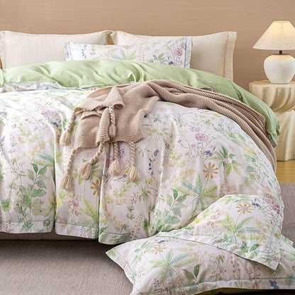 OAITE Duvet Cover Set Queen Size Floral Pattern Ultra Soft 100% Cotton Duvet Cover Sets 3-PC, Breathable Duvet Cover with Zipper Closure & Corner Ties(2 Pillow Shams,1 Duvet Cover)