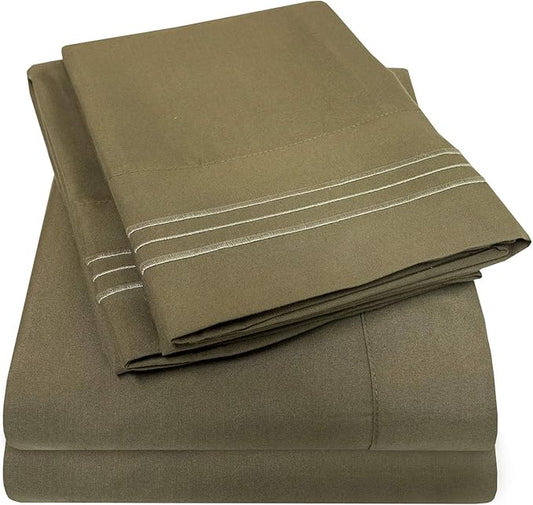1500 Supreme Collection King Sheet Sets Olive Green - Luxury Hotel Bed Sheets and Pillowcase Set for King Mattress - Extra Soft, Elastic Corner Straps, Deep Pocket Sheets, King Olive Green