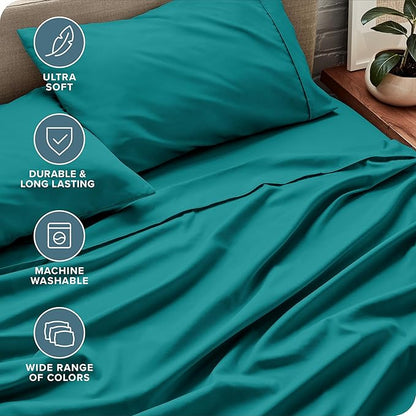 Bare Home Split Head Flex King Sheet Set - 1800 Ultra-Soft Microfiber Bed Sheets - Double Brushed - Deep Pockets - Easy Fit - 4 Piece Set - Bedding Sheets & Pillowcases (Emerald)
