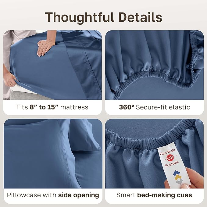 California Design Den Luxury Twin Sheet Set - 100% Cotton, 600 Thread Count Deep Pocket Twin Sheets, Soft Hotel-Quality Bedding with Sateen Weave - Royal Navy Blue