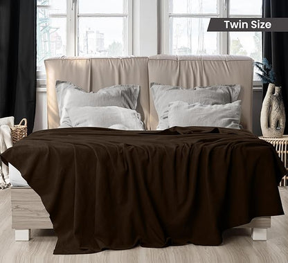 Utopia Bedding Brown 100% Cotton Blanket [Twin Size - 90x72 Inch] 350GSM Lightweight, Soft and Breathable Thermal Blanket for All Seasons