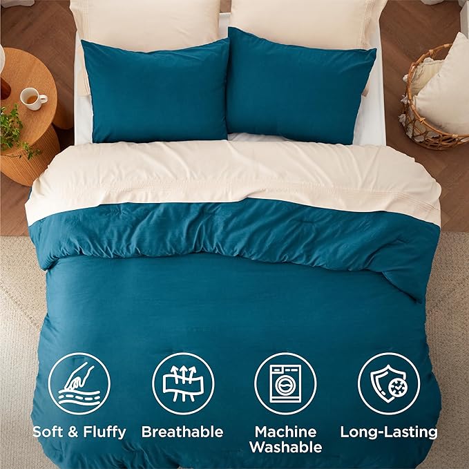 Bedsure Twin/Twin XL Comforter Set, Teal Soft Prewashed Bedding for All Seasons, 2 Pieces GentleSoft™ Bed Set, 1 Lightweight Comforter (68"x88") and 1 Pillowcase (20"x26")