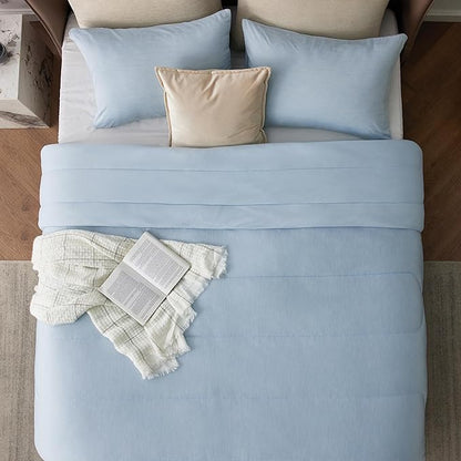 Bedsure Queen Comforter Set - Cooling and Warm Bed Set, ICY Blue Reversible Bedding for All Season, 3 Pieces, 1 Queen Size Comforter (88"x88") and 2 Pillow Cases(20"x26")