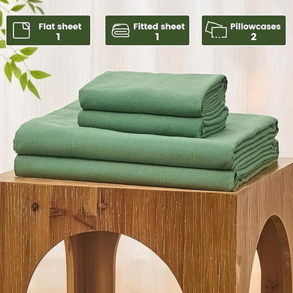 Bedlifes 100% French Pure Linen Sheets King Size Breathable and Cooling Flax Sheet Set Soft Durable and Moisture Wicking 16 Inch Deep Pocket-4 Piece(King,Sage Green)