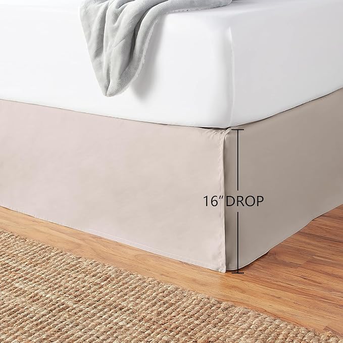 Amazon Basics Lightweight Pleated Bed Skirt, Wrinkle and Fade Resistant, Machine Washable, Queen, Taupe