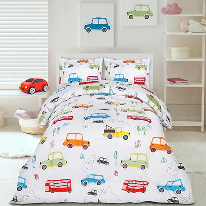 Utopia Bedding Car Kids Comforter Set with 2 Pillow Shams, 3 Piece Soft Microfiber Twin Bed Comforter with Pillow Shams, Printed Kids Bedding for Boys and Girls, Lightweight, Breathable,Easy Care