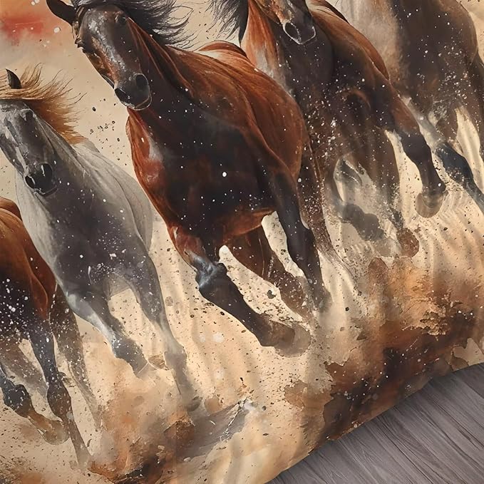 Galloping Horse Comforter Set King: Horse Bedding for Women Girls Boys Teens Bedroom Bed Dorm Western Quilt 1 Comforter + 2 Pillow Cases