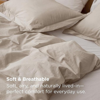 Bedsure 100% Washed Cotton Duvet Cover Oversized King - Linen Color Minimalist Bedding Set Linen Like - PureWoven Plain Simple & Soft Comforter Cover for All Seasons (Oversized King, 120"x98")