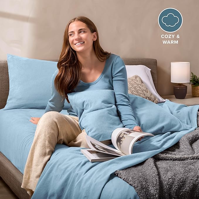 Bare Home Super Soft Fleece Sheet Set - Queen Size - Extra Plush Polar Fleece, No-Pilling Bed Sheets - All Season Cozy Warmth (Queen, Light Blue)