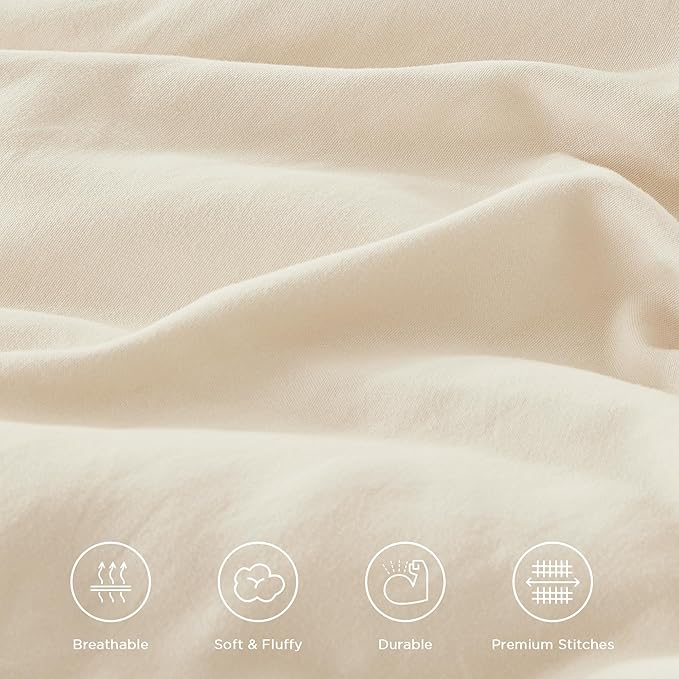 Andency Oversized King Ruffle Comforter Set, 3 Pieces Shabby Chic Farmhouse Bedding Set, Lightweight Soft Comforter Set 120x98 for Girls Women (1 Comforter 2 Pillowcases), Beige