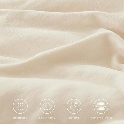 Andency Oversized Queen Ruffle Comforter Set, 3 Pieces Shabby Chic Farmhouse Bedding Set, Lightweight Soft Comforter Set 98x98 for Girls Women (1 Comforter 2 Pillowcases), Beige