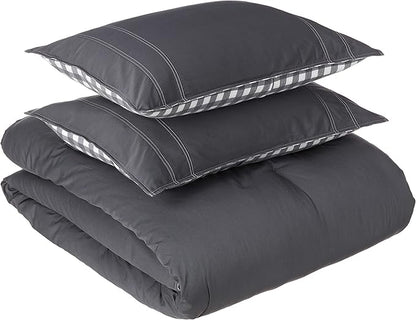 Eddie Bauer - Queen Comforter Set, Reversible Cotton Bedding with Matching Shams, Pre-Washed for Added Softness (Kingston Charcoal, Queen)