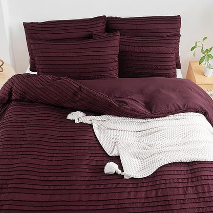 NEXHOME PRO Twin Duvet Cover, Pieces Boho Tufted Duvet Cover Set, Soft and Lightweight 100% Washed Microfiber Comforter Cover Set for All Season(Burgundy,66 x 90)-No Comforter