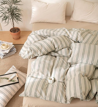 VM VOUGEMARKET Stripe Comforter Set Twin XL Green Striped Bedding Comforter with 2 Pillowcases Modern Farmhouse Style Lightweight Twin Comforter Set for Teen Boys