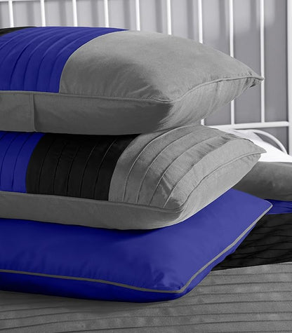 Chezmoi Collection Loft 8-Piece California King Comforter Set, Gray/Blue/Black Luxury Striped Bedding for All Season