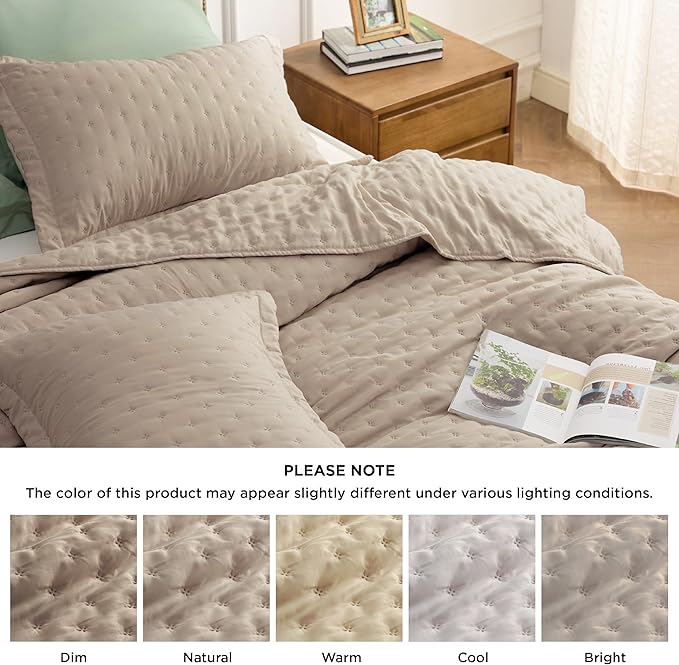 Bedsure Twin Quilt Bedding Set - Soft Ultrasonic Twin XL Bedspread - Light Camel Coverlet Quilted Bedding - Lightweight Comforter Set for All Seasons (Includes 1 Pillow Sham) | Stitch-Free Quilting, Ultra Soft, Lightweight, Machine Washable, Pet-Friendly